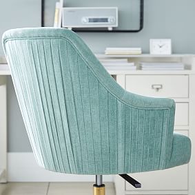Distressed Velvet Pleated Swivel Desk Chair - Aqua