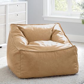 Large Faux Leather Cream Modern Bean Bag Lounger