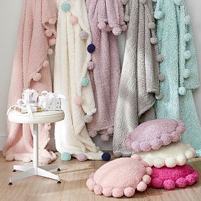 Cozy Pom Sherpa Throw &amp; Pillow Gift Set