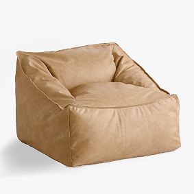 Large Faux Leather Cream Modern Bean Bag Lounger