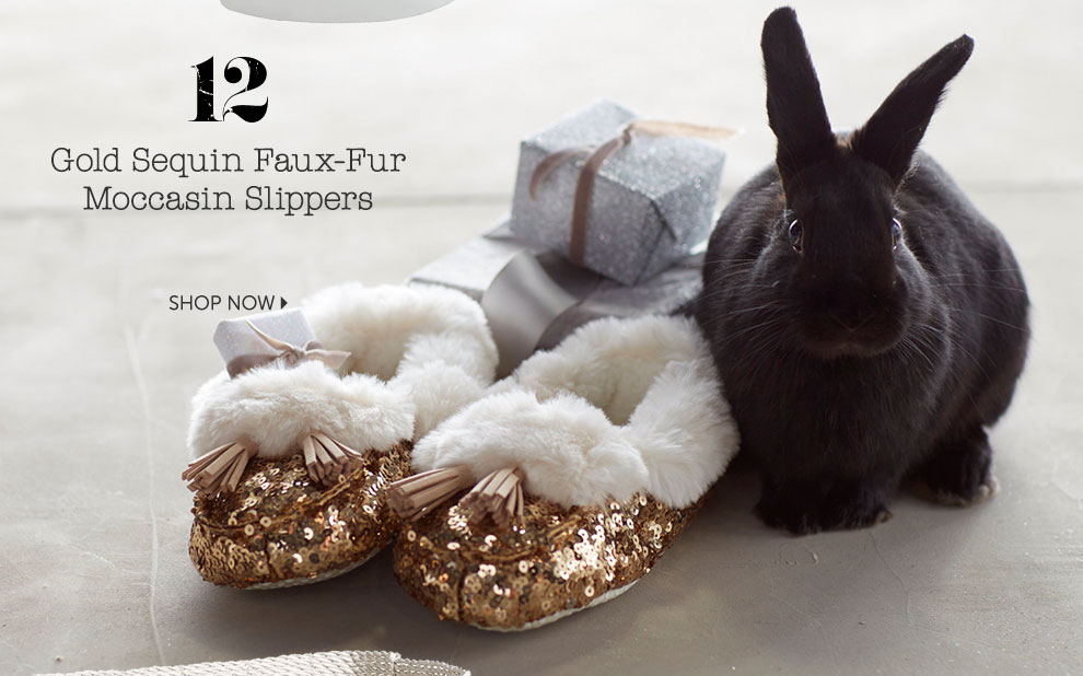 Gold Sequin Faux-Fur Moccasin Slippers