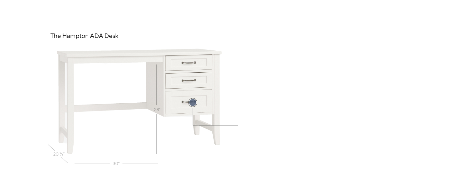 Image shows Pottery Barn Teen Hampton Desk - ADA with annotated measurements.