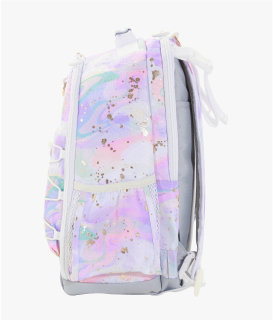 Side-facing image of Gear-Up Adaptive Backpack in Color Flow Metallic Watercolor Tie Dye print.