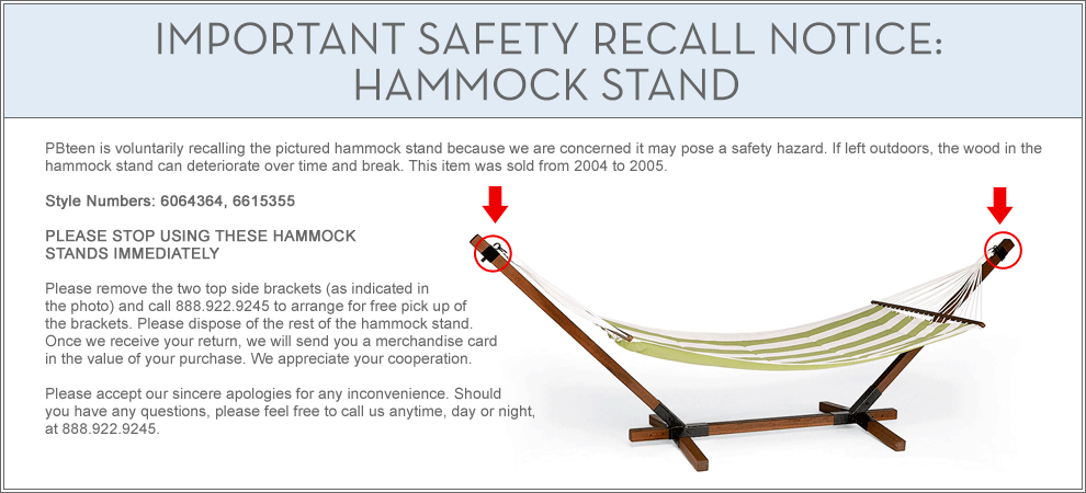 Important Safety Recall Notice: Hammock Stand