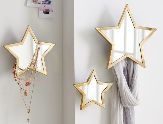 mirrored gold star wall hooks