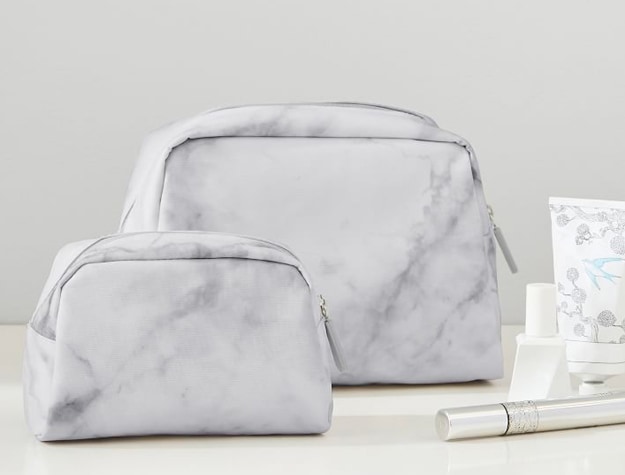 Two marble patterned makeup pouches
