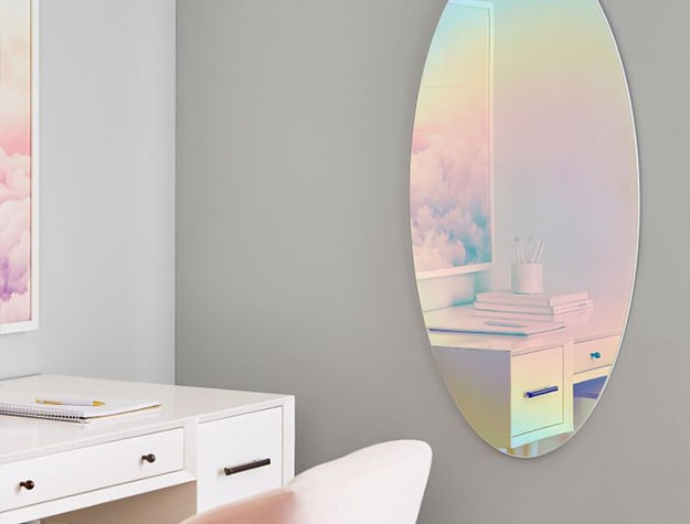 Oval iridescent mirror