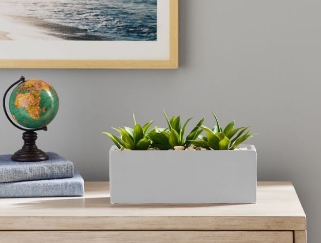 Faux plant on wooden dresser