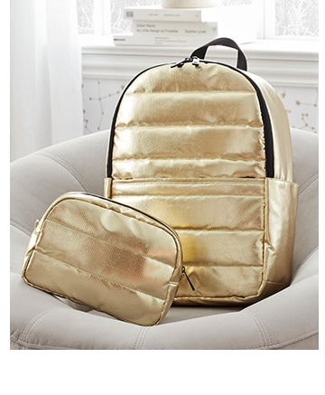 Metallic Gold Puffer Backpack