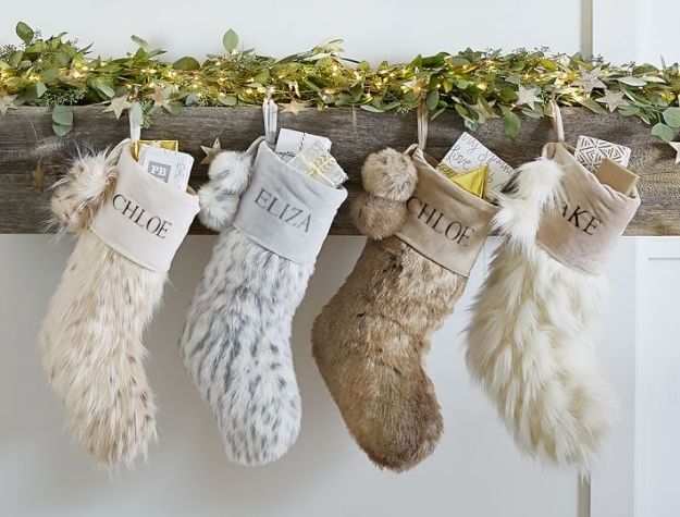 Hanging llama faux-fur stockings