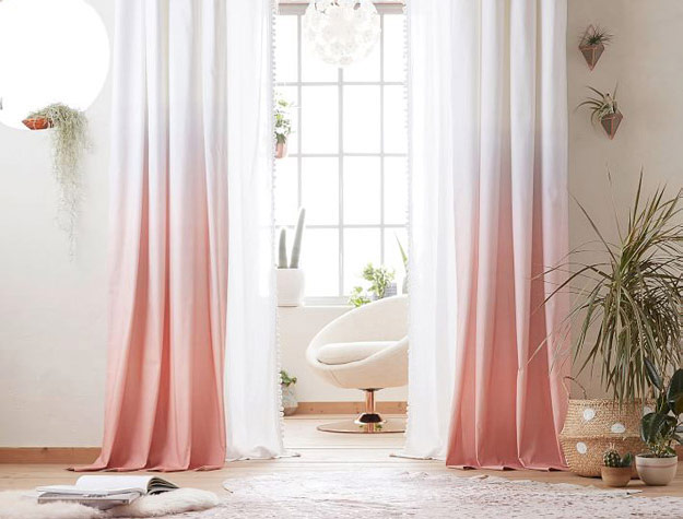 bohemian style room with ombre curtains