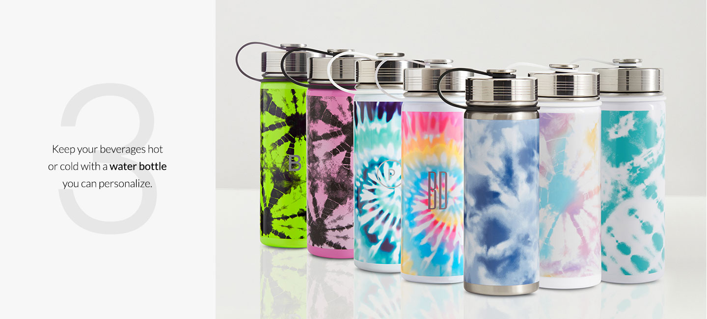 Keep your beverages hot or cold with a water bottle you can personalize.