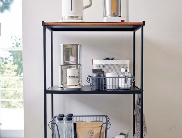 Shelving system acting as a pantry.