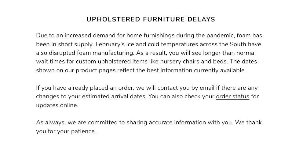 Upholstered Furniture Delays Pottery Barn Teen