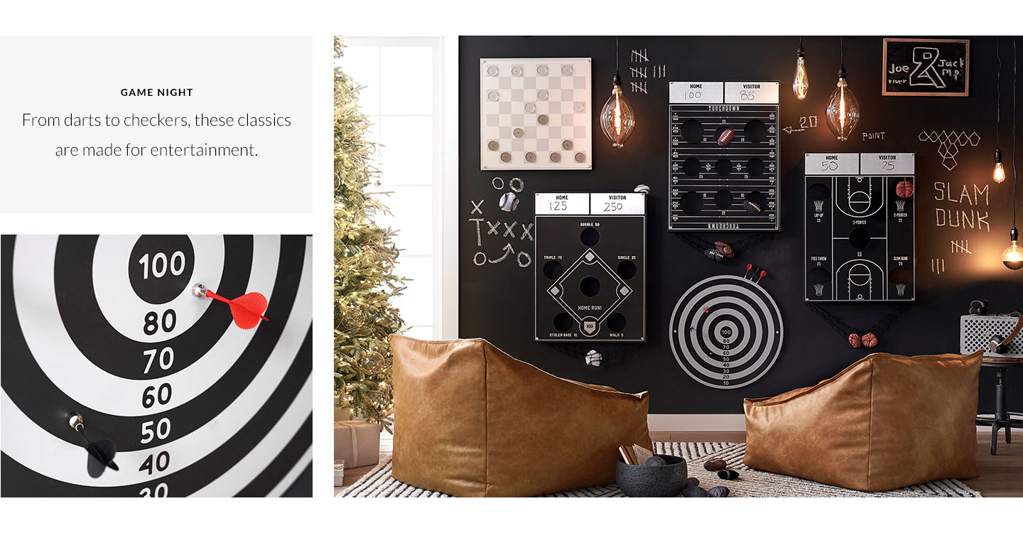 Game Night - From darts to checkers, these classics are made for entertainment. Game Night - From darts to checkers, these classics are made for entertainment.
