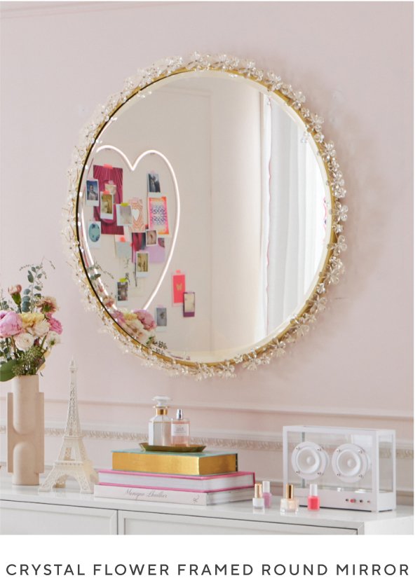 Crystal Flower Framed Round Mirror