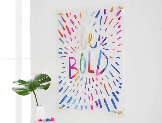 colorful print hung with press-in hooks