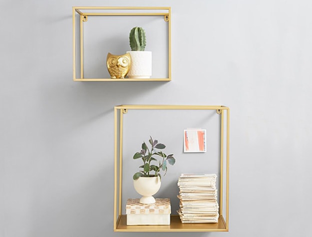 Open cube shelves set of 2 on a wall.