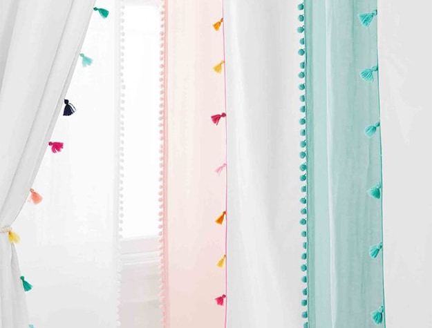 Side Pom Sheer Curtain Panel