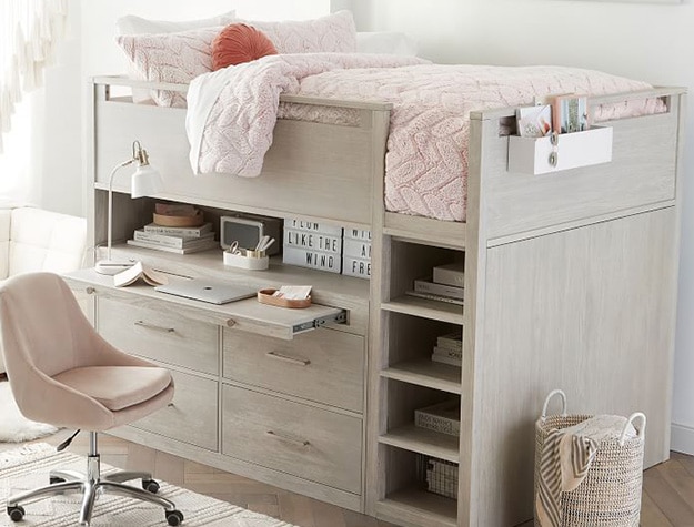 Cleary loft bed with chair and study area.