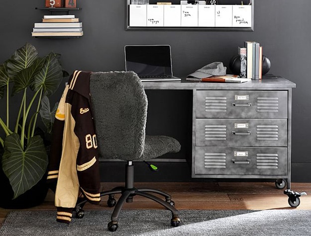 Locker desk with study materials.