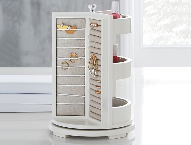 White rotating jewelry display and storage