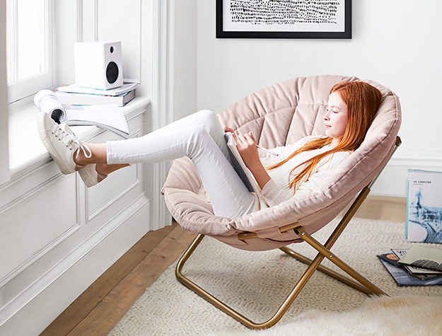 Lustre Velvet Dusty Blush Channel Stitch Hang-A-Round Chair