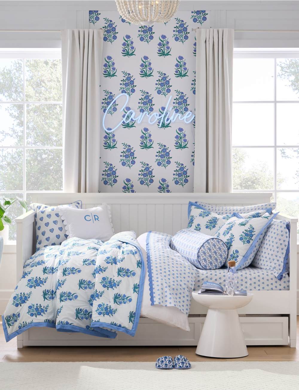 Girl Blue Blooms Bedroom