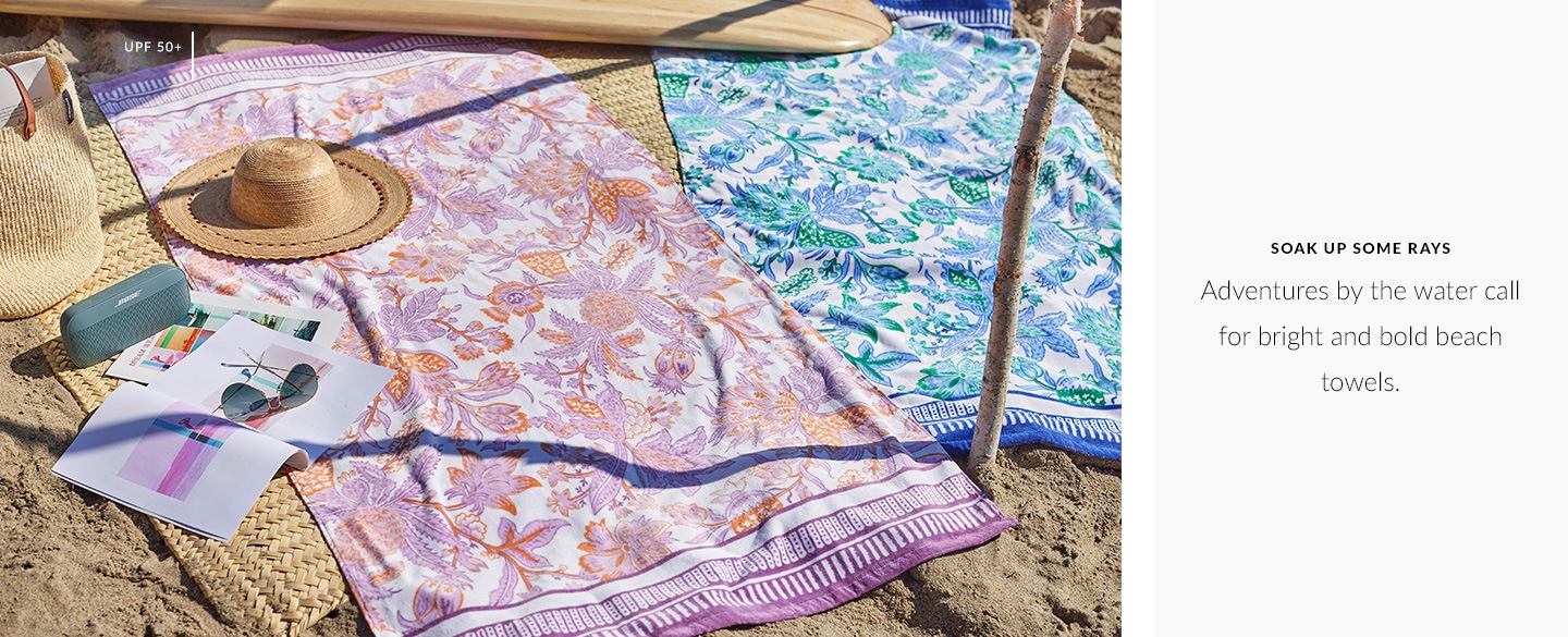 Soak Up Some Rays - Adventures by the water call for bright and bold beach towels. Soak Up Some Rays - Adventures by the water call for bright and bold beach towels.