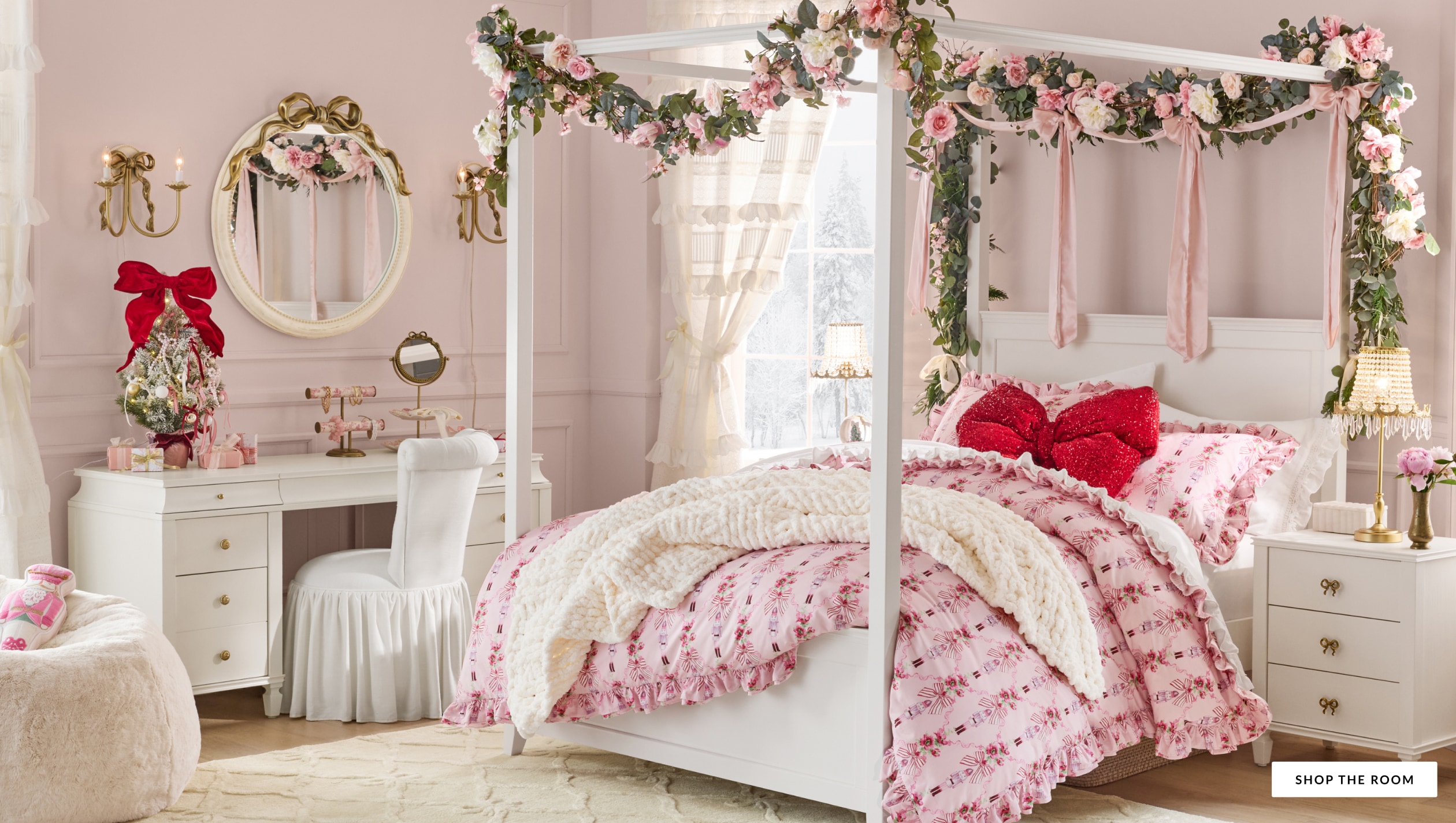 Vanity Chair and Desk with Canopy Bed