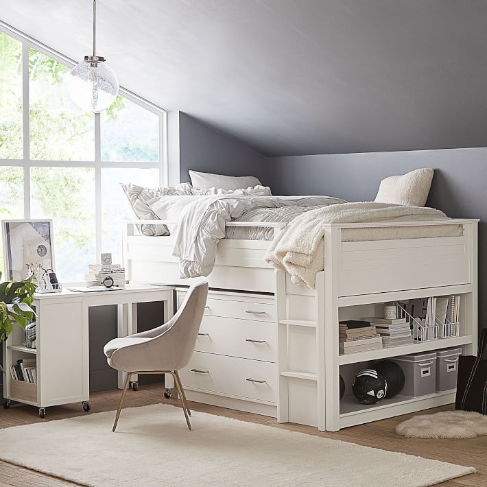 Sleep & Study® Low Loft Bed Simply White Pottery Barn Teen