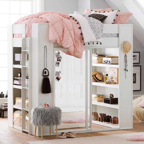 loft bed with desk and closet