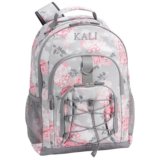 grey floral backpack