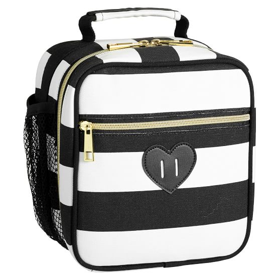 black and white lunch bag