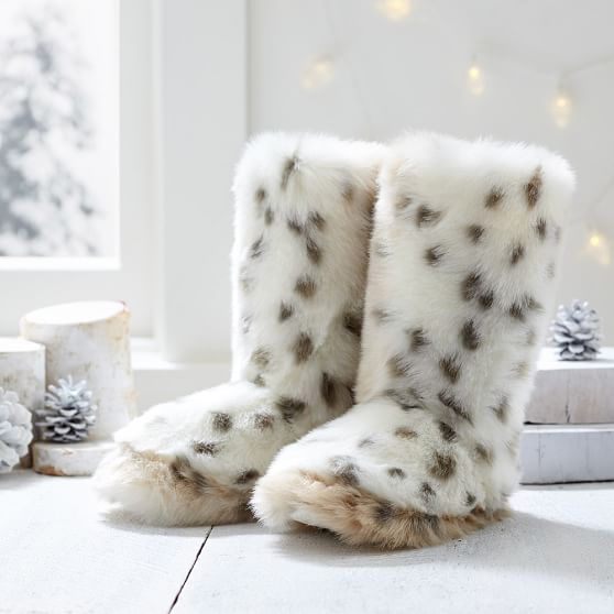 Snow Leopard Faux-Fur Bootie Slippers 