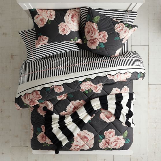 Black & Blush Bed of Roses Girls Comforter Pottery Barn Teen
