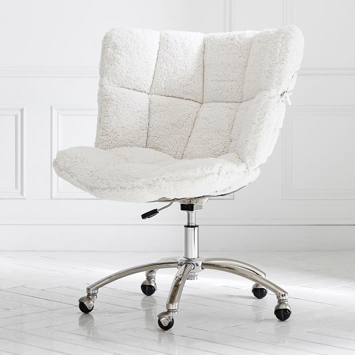 Ivory Sherpa Glove Swivel Chair Teen Desk Chair Pottery