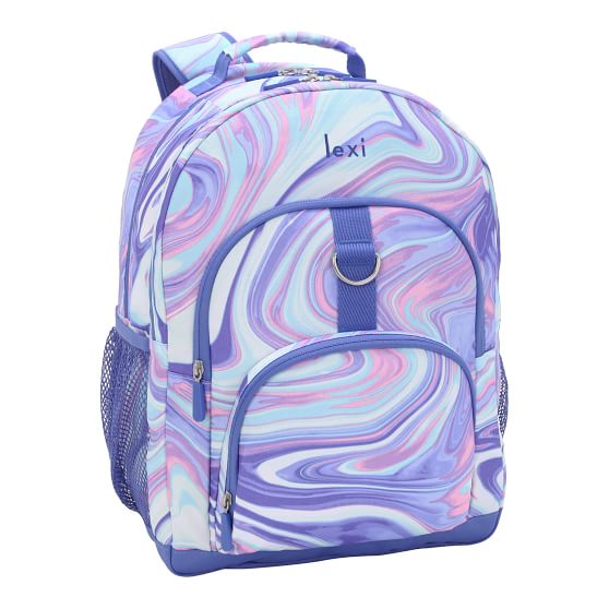 gear up pink purple marble recycled backpacks
