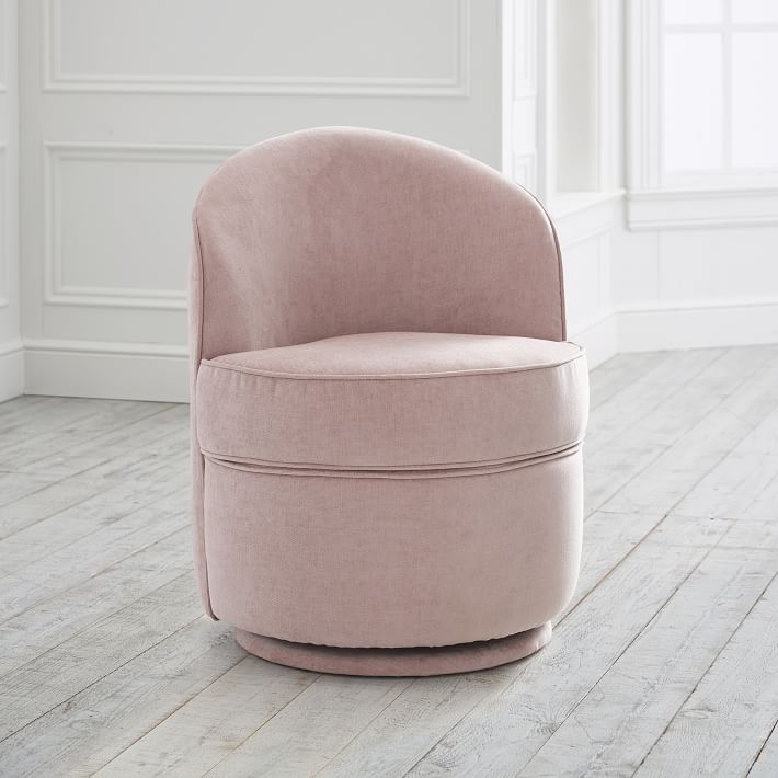 Distressed Velvet Light Pink Everly Vanity Swivel Chair
