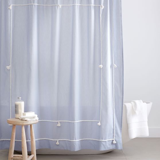 Classic Tassel Chambray Shower Curtain Pottery Barn Teen - Light Pink And Grey Shower Curtain