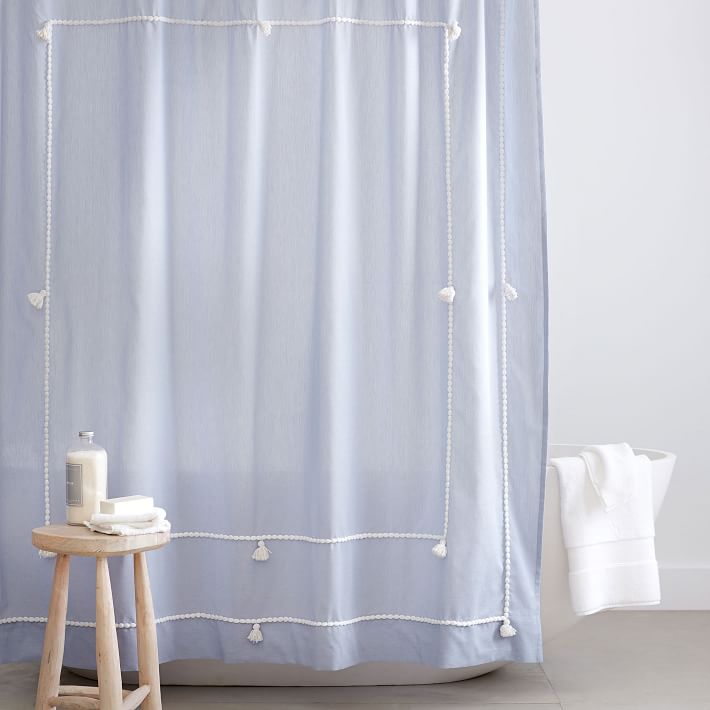 Classic Tassel Chambray Shower Curtain Pottery Barn Teen