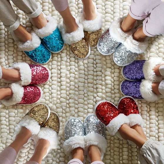 red sequin slippers