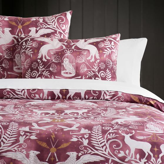 Harry Potter Patronus Damask Girls Duvet Cover Burgundy Pottery Barn Teen