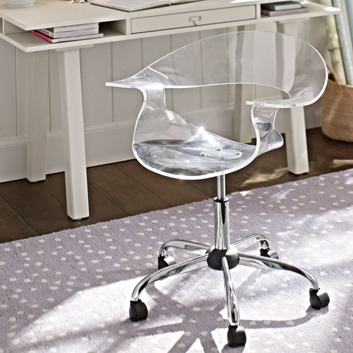 Lucite Desk Chair With Wheels Flash, Gray Acrylic Desk Chairs