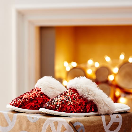 red sequin slippers