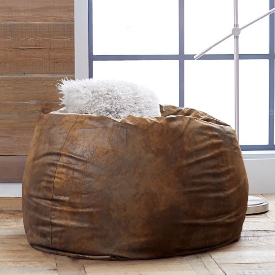 pottery barn leather bean bag