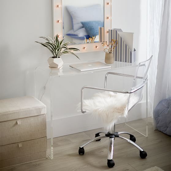 Paige Acrylic Swivel Chair Teen Desk, Clear Vanity Swivel Chair