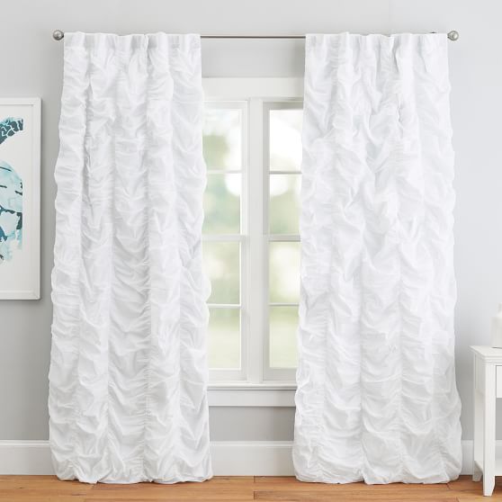 Ruched Blackout Curtain Teen Curtains, White Blackout Curtains