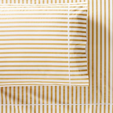 Pottery Barn Kids Emily Meritt Skinny Stripe Metallic Gold Full Sheet Set New