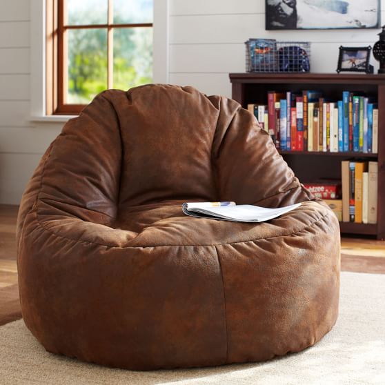 pottery barn leather bean bag